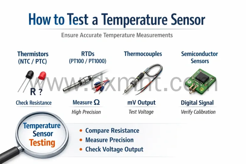 How to test a temperature sensor, with sensor types.