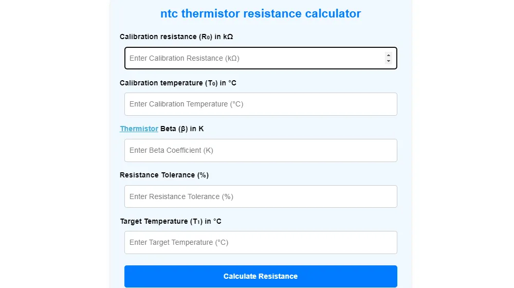 ntc thermistor resistance calculator