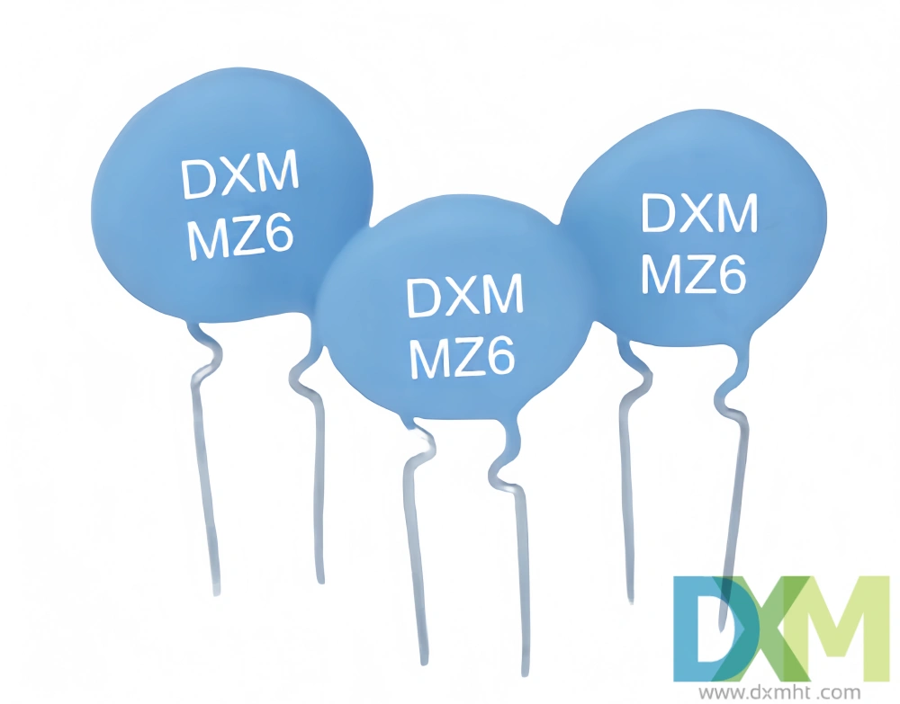 Three blue PTC thermistors with "DXM MZ6" printed on them. PTC Thermistor Motor Protection of refrigerator MZ61 series.