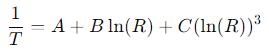 Steinhart-Hart equation NTC Thermistor Beta Value equation showing the relationship between temperature and resistance.