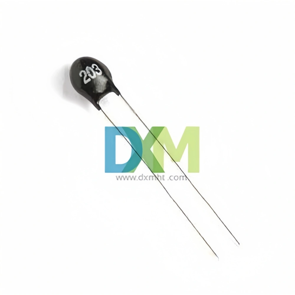 A single negative temperature coefficient NTC thermistor MF11 with a black epoxy coating and silver leads.