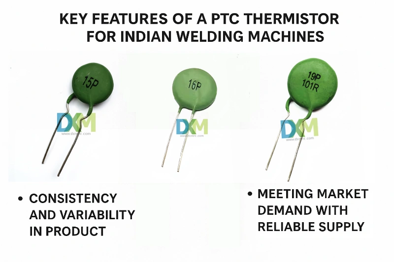 Green discs showing key features of a PTC Thermistor
