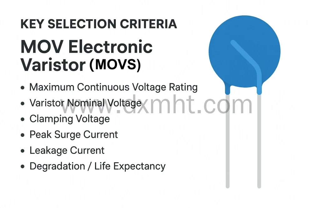 Key Selection Criteria of MOV electronic varistor Blue MOV electronic varistor (MOVS) and key selection criteria.