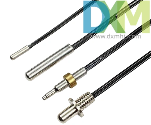 Four Temperature Probes for accurate temperature measurement.  Various Probe For Temperature designs shown with different lengths and connectors.