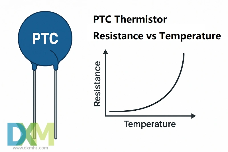 PTC thermistor resistance vs temperature characteristic curve.