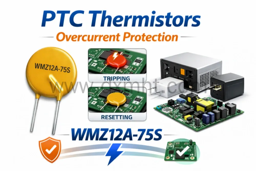 PTC Thermistors WMZ12A for overcurrent protection in electronic circuits. - DXM