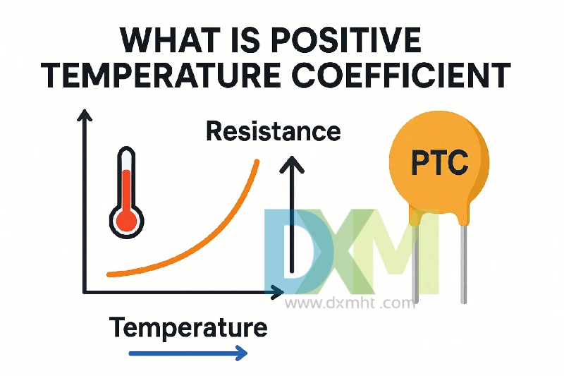 PTC Thermistors: Graph of resistance vs temperature. Illustrates what is positive temperature coefficient.