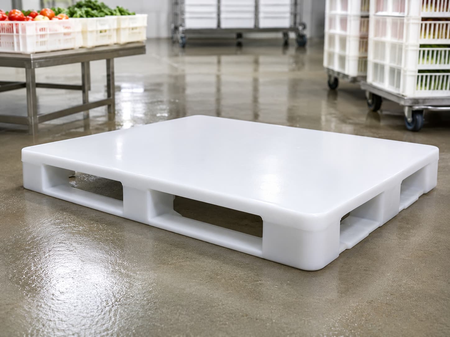 Closed deck hygienic plastic pallet with smooth washable surface for food handling
