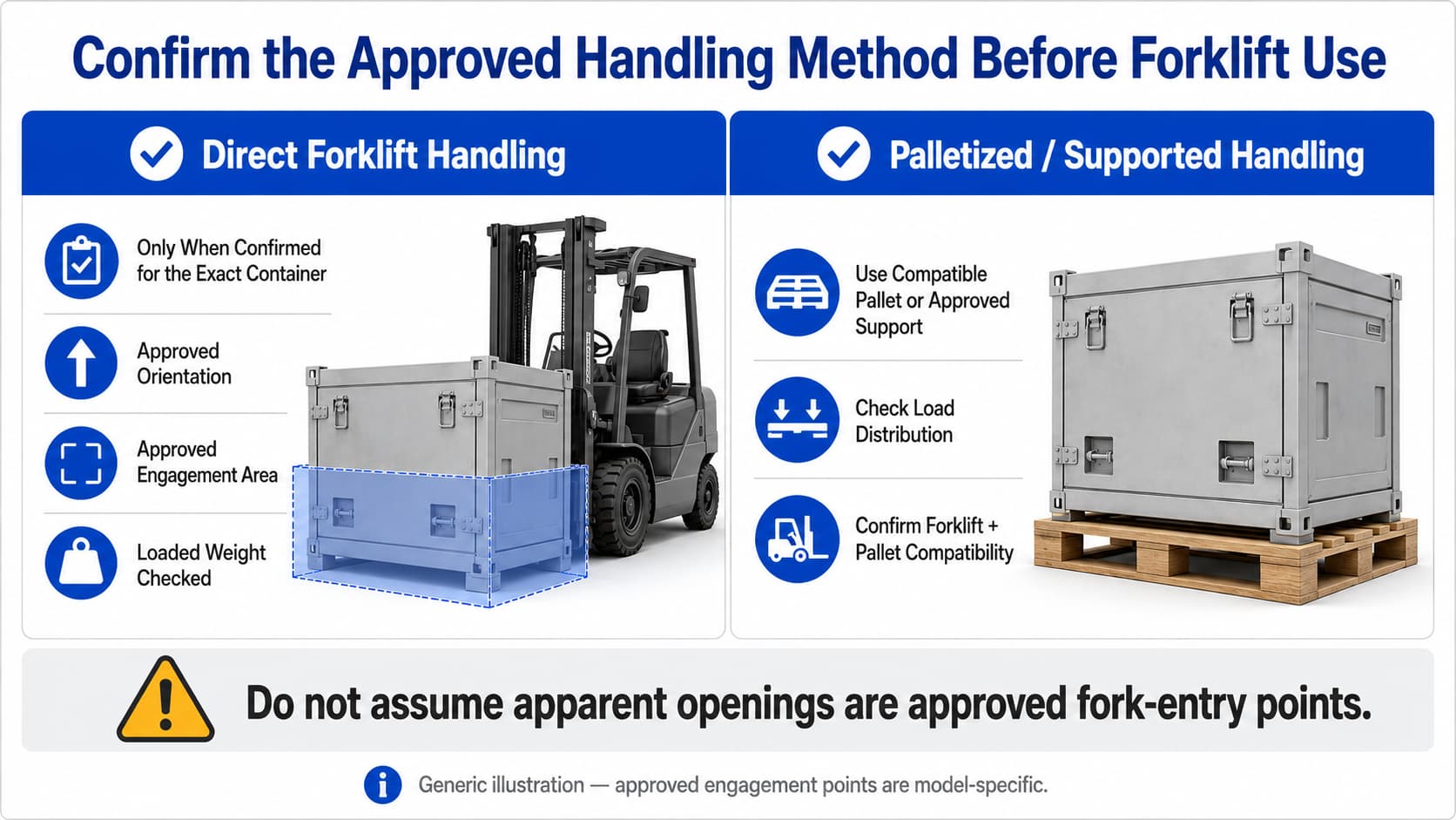 Direct versus palletized forklift handling methods for seafood transport containers