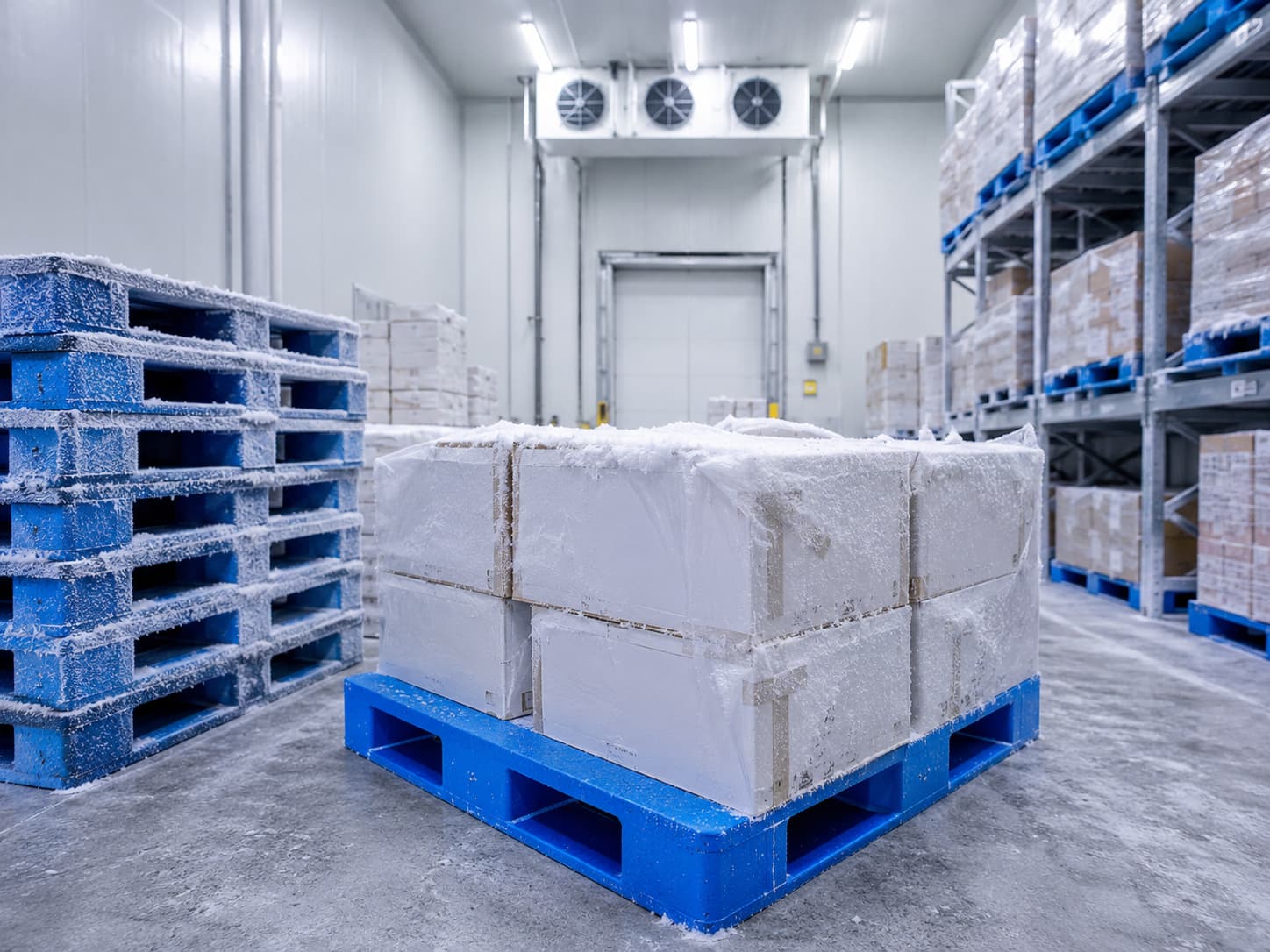 HDPE plastic pallets for cold storage and freezer warehouse use