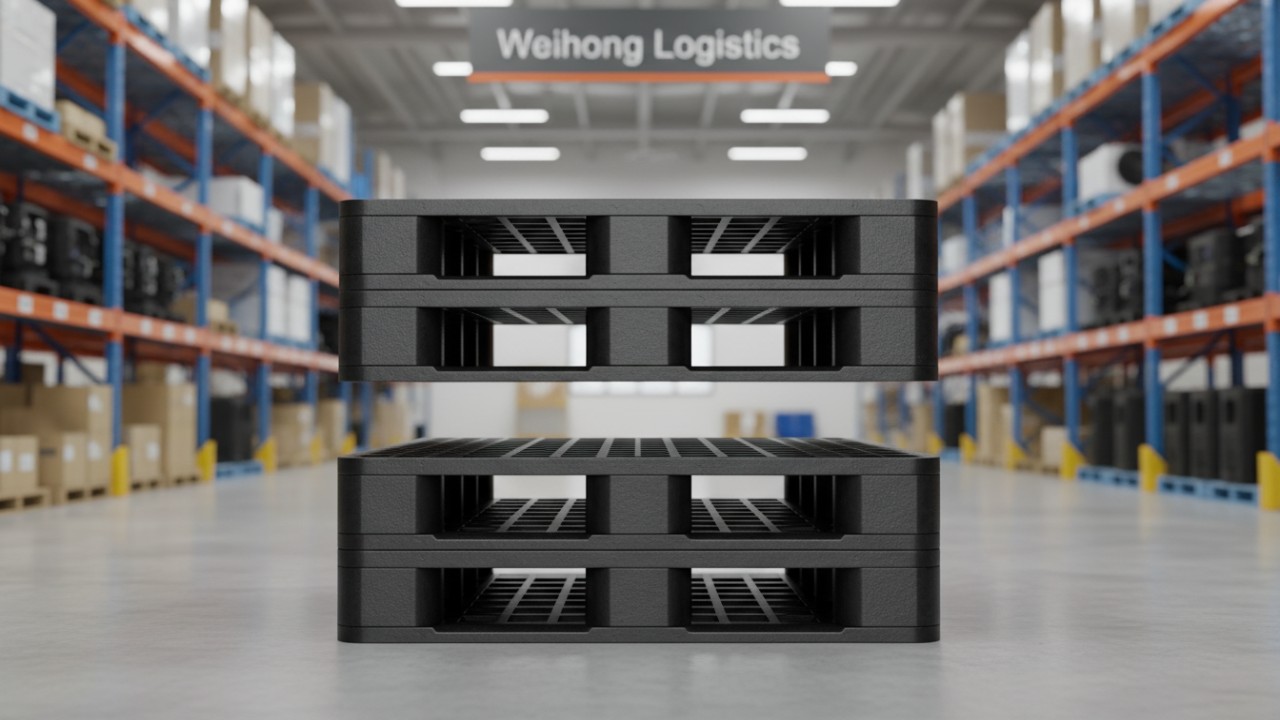 Nestable plastic pallets with nine leg design interlocking for space efficiency