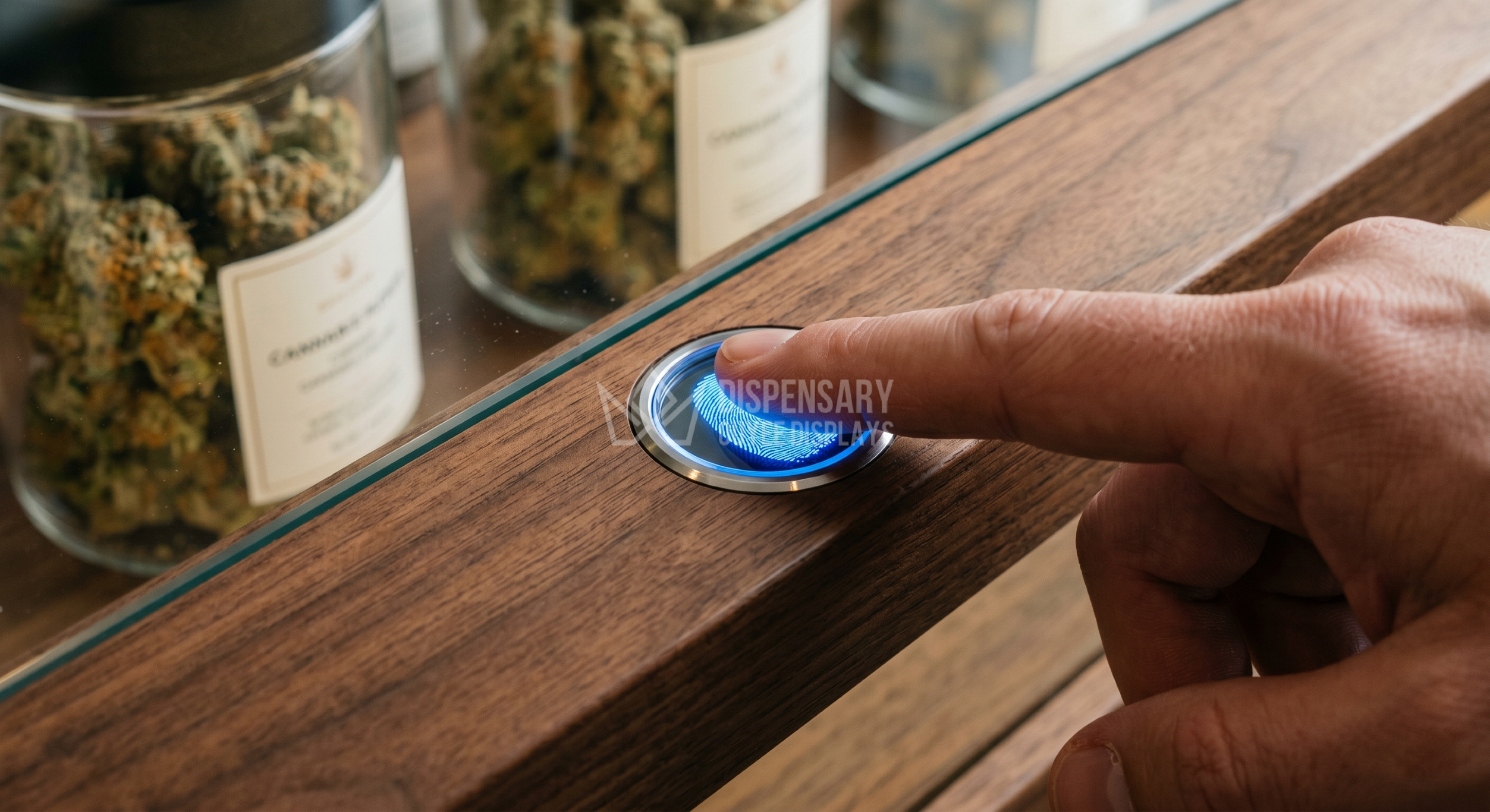 Biometric fingerprint scanner on dispensary case Biometric fingerprint scanner on dispensary case