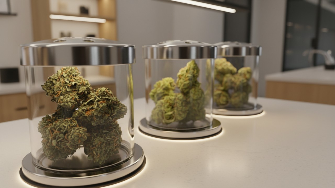 Close_up_of_a_dispensary_sensory_bud_bar_with_magnifying_jars_for_customers_to_smell_cannabis_terpenes_