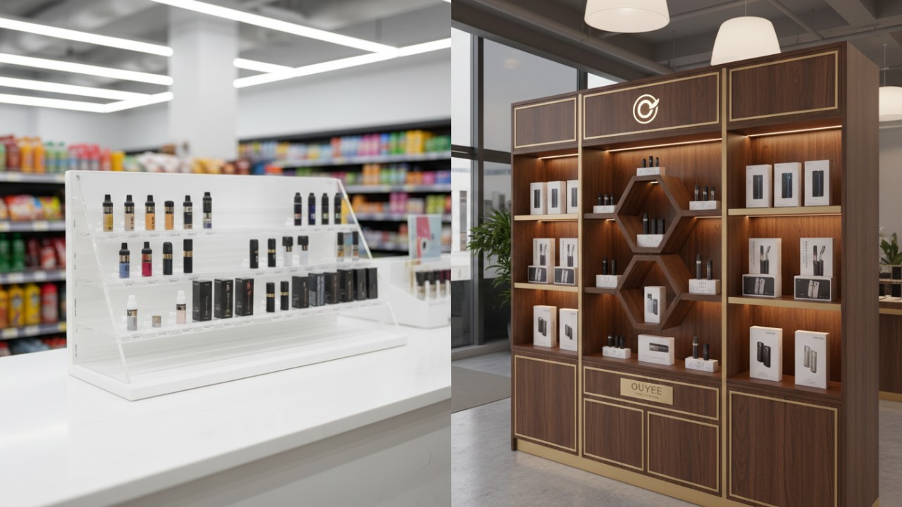 Comparison of stock and custom e cigarette display cabinets