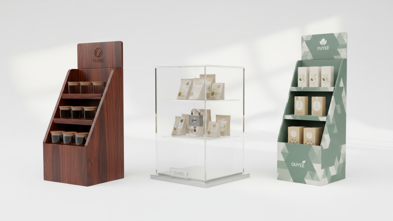 Comparison of wood acrylic and cardboard cannabis display materials for retail use