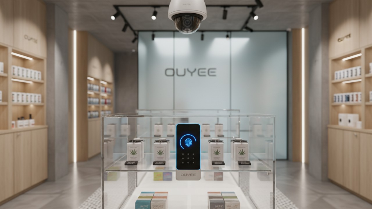 Compliant cannabis display case with digital lock and security camera