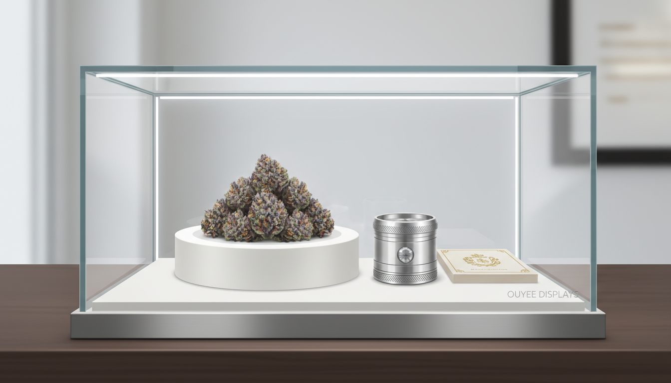 Cross-merchandising in an OUYEE premium cannabis glass showcase