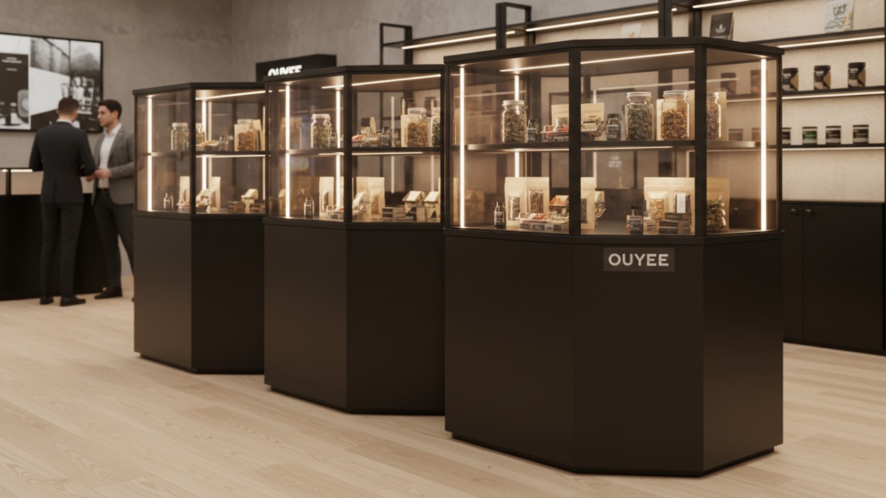 High performing dispensary display counter with premium lighting