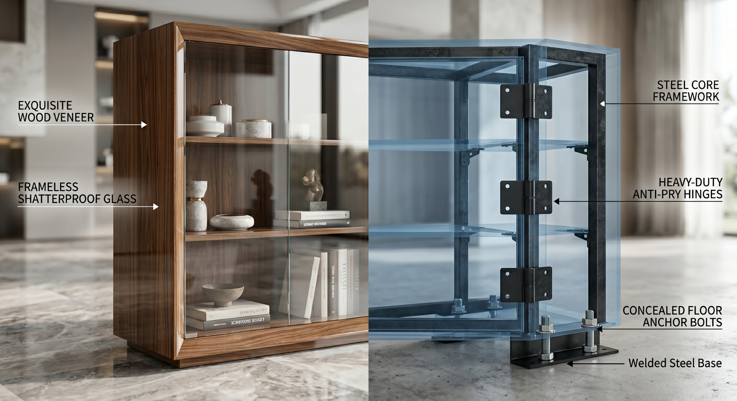 luxury dispensary fixtures with hidden steel core frames