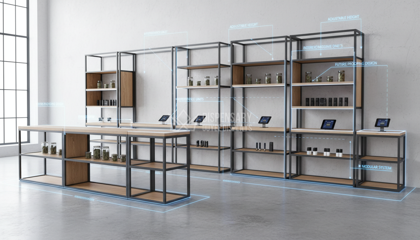 Modular and flexible commercial-grade dispensary display furniture Modular and flexible commercial-grade dispensary display furniture
