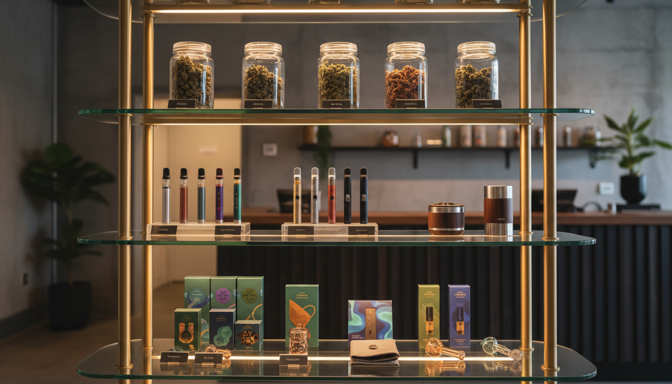Premium cannabis products on custom illuminated LED shelving