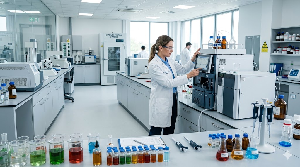 a bright, modern nutraceutical research and development laboratory.