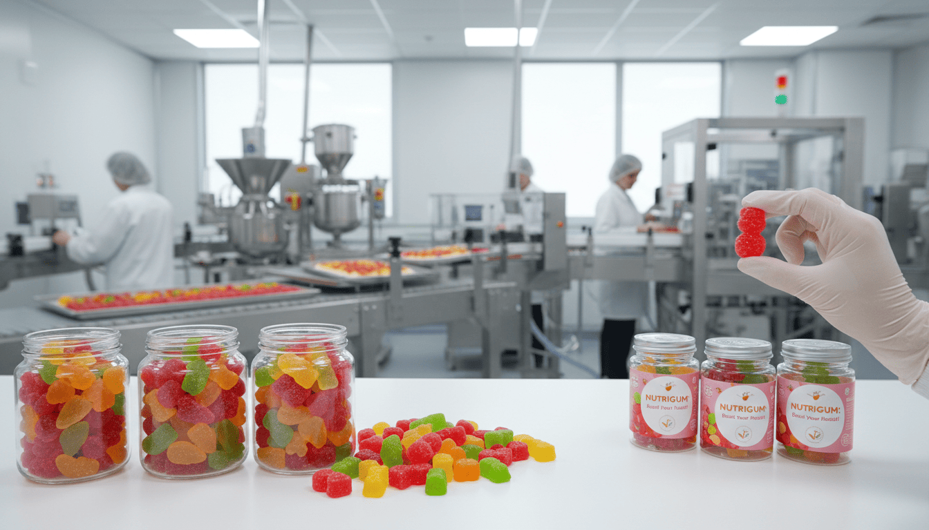 gummy supplement manufacturer Nutrigum gummy vitamins being produced in a sterile factory environment.