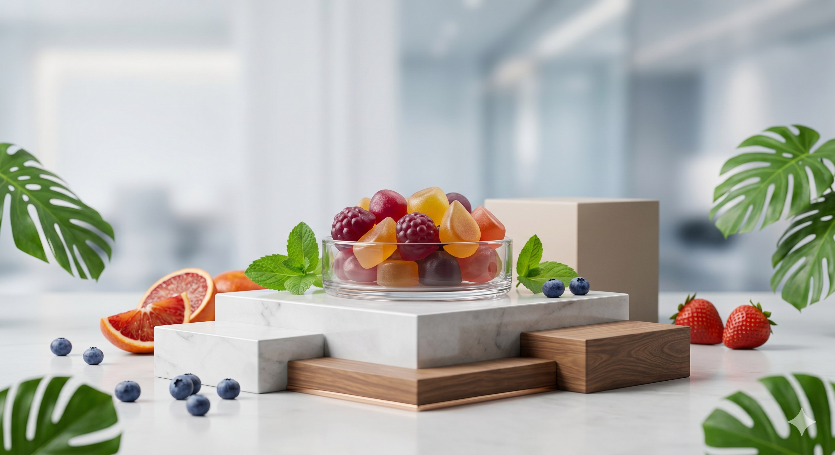 premium vegan vitamin gummies elegantly displayed on a sleek - CSK Biotech