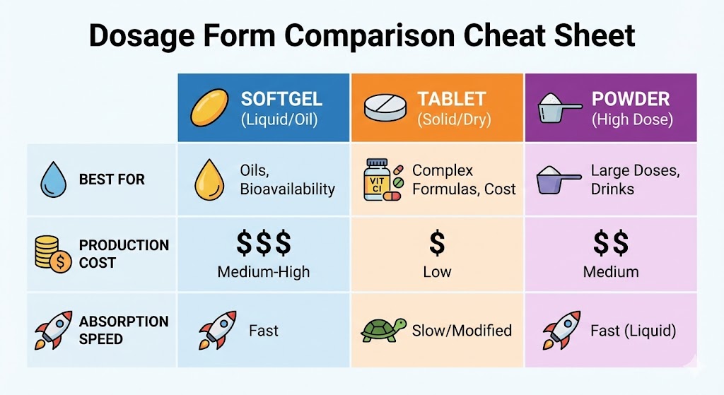 Infographic Comparison Table of Supplement Dosage Forms