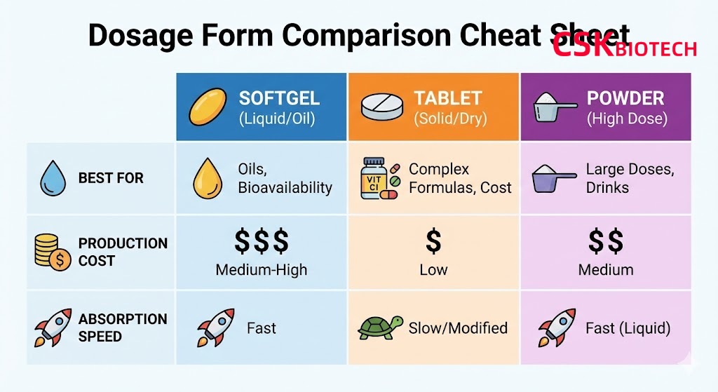 Infographic Comparison Table of Supplement Dosage Forms Infographic Comparison Table of Supplement Dosage Forms