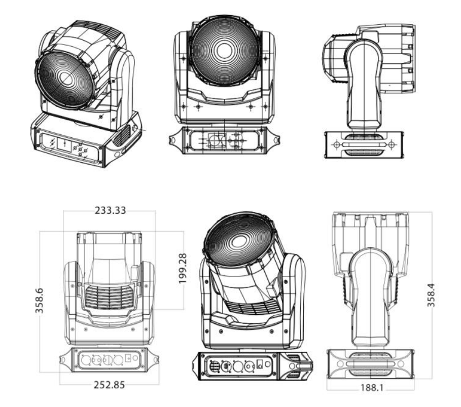 150w wash moving head light size