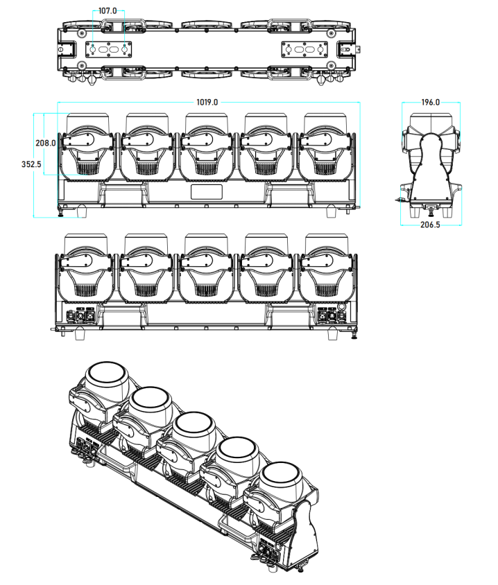 5x120w moving head light dimension