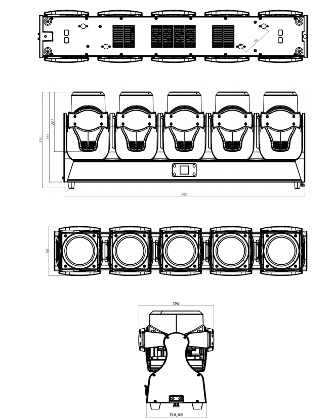 5x120w stage light dimension