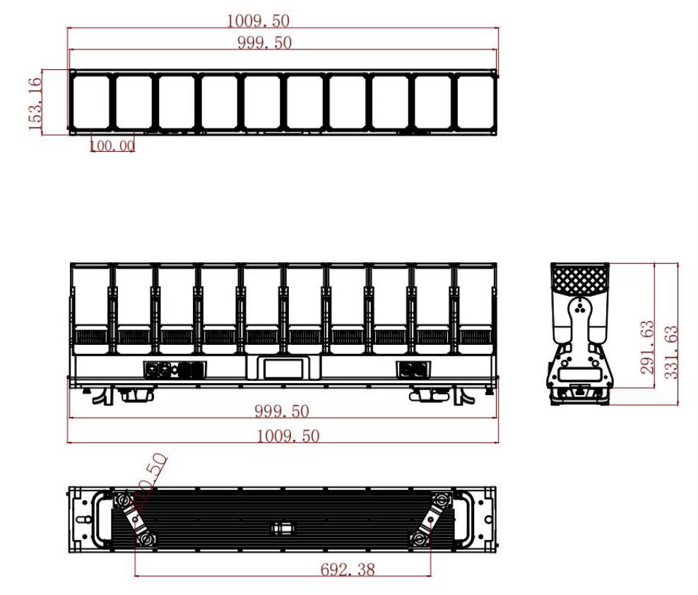Dimensions of 10x80w bar light