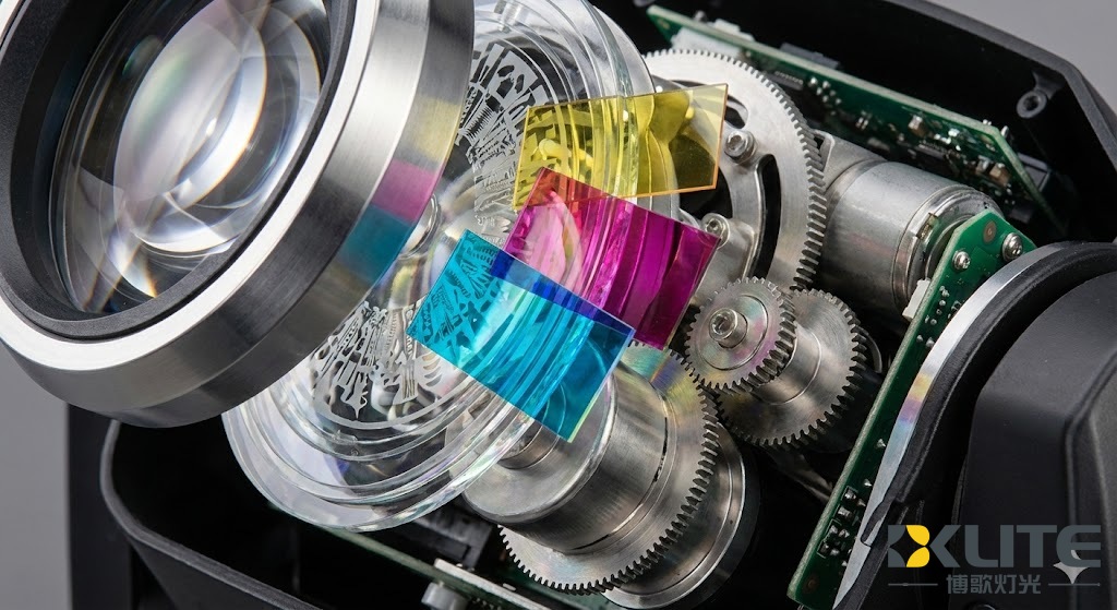 high-tech shot of the internal components of a moving head ligh high-tech shot of the internal components of a moving head ligh