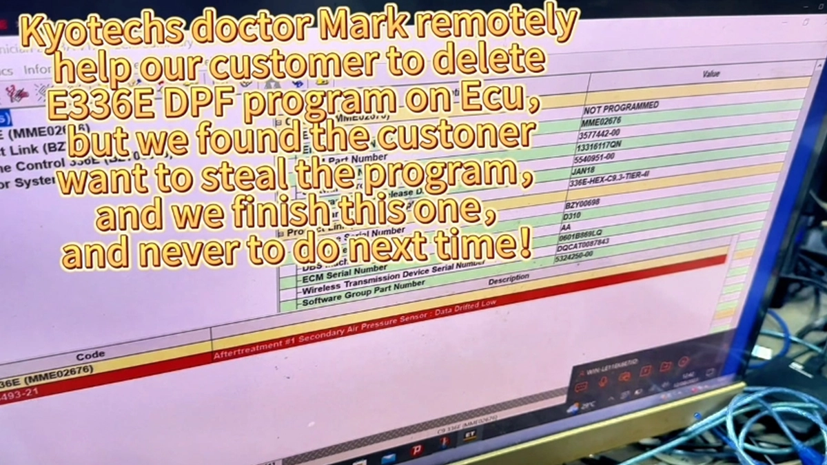 E336E-remotely help our customer to delete E336E DPF program on ECU