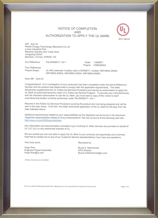 Certificats UL Certificats UL