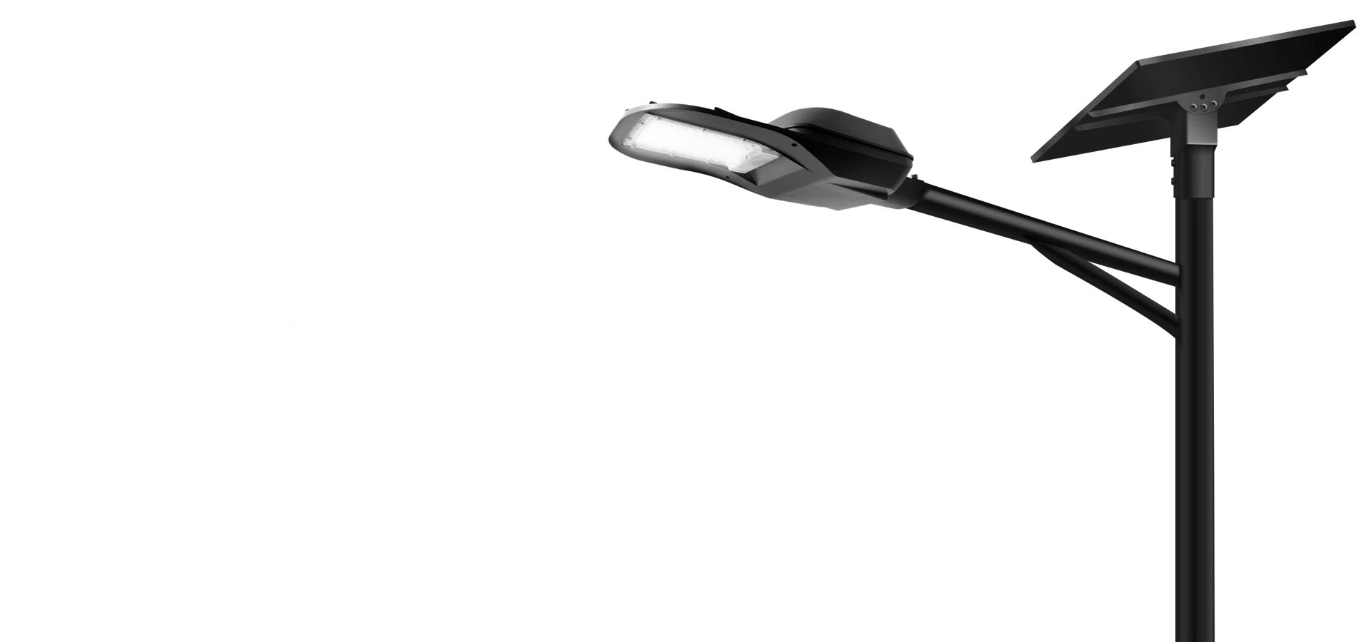 Solar street lights on an urban road at dusk