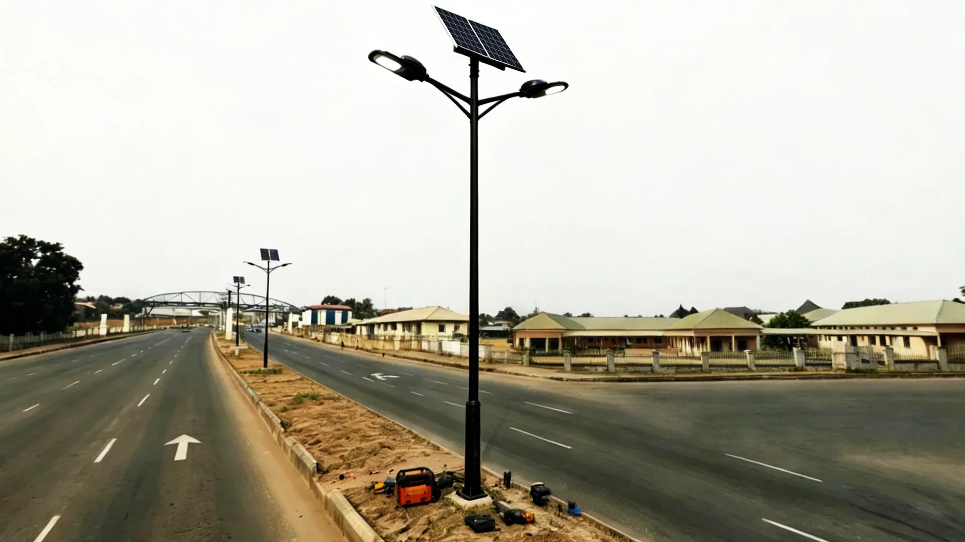 Large-scale solar LED street light installation process in Africa