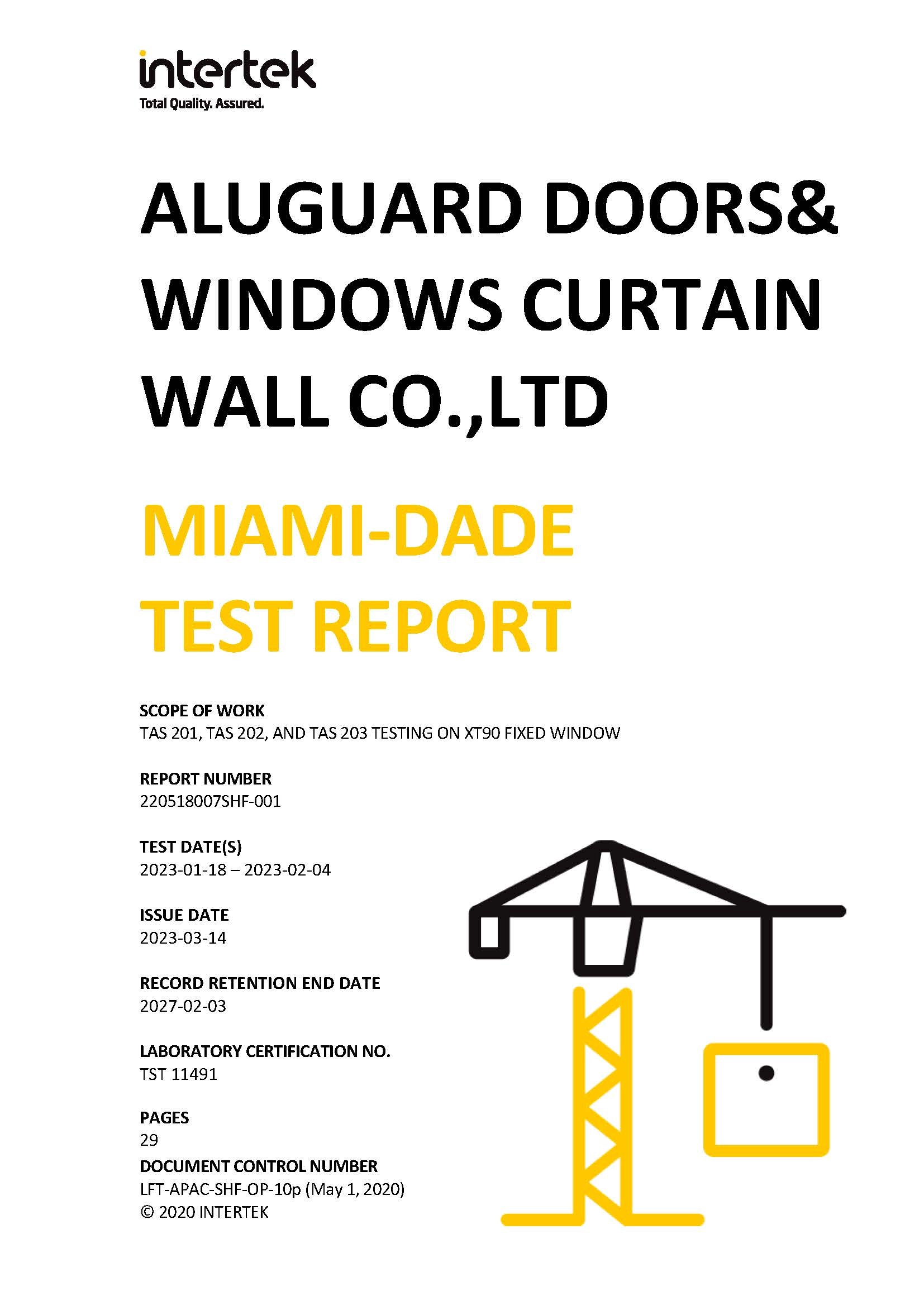 MIAMI DADE test report - Aluguard