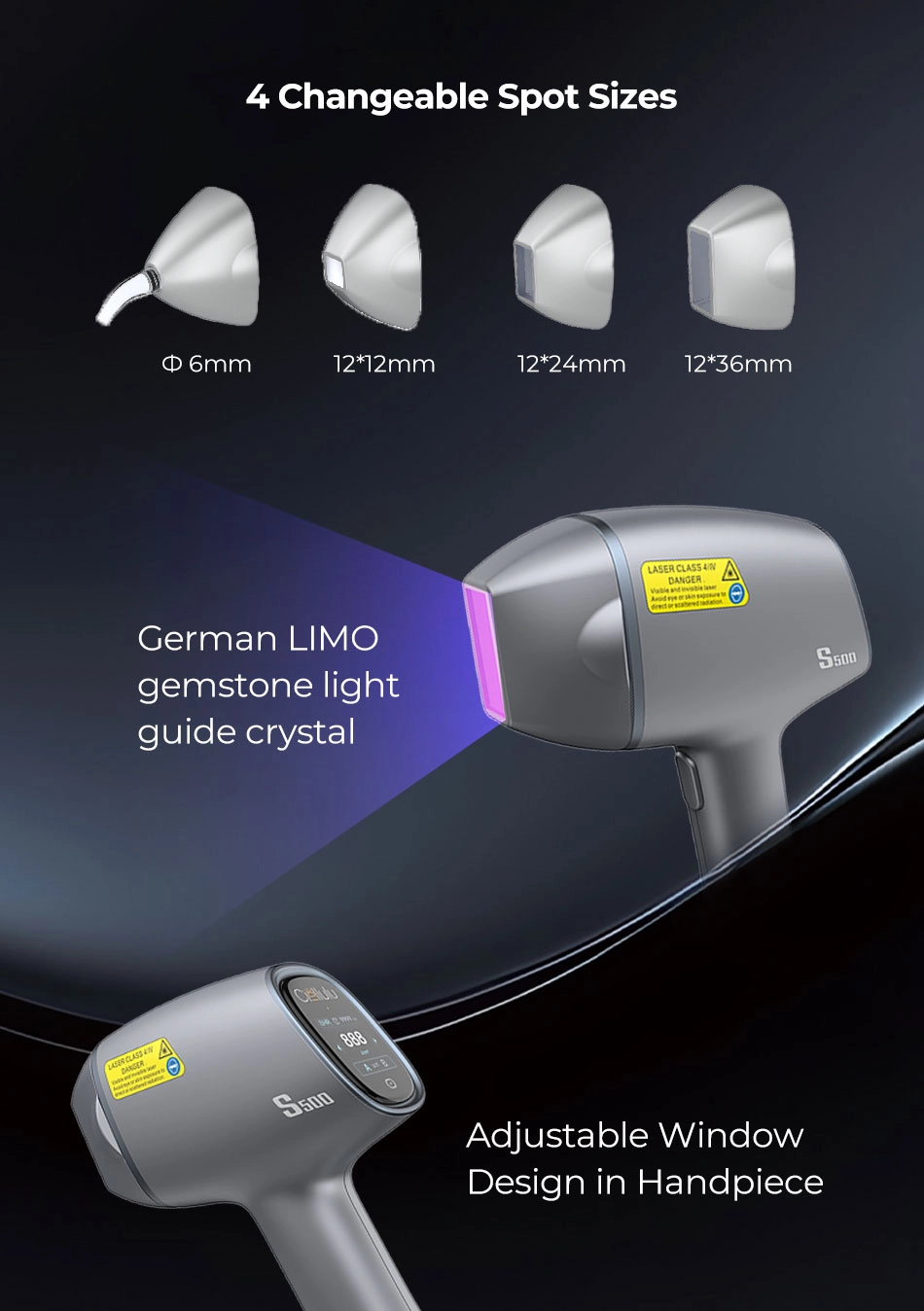 s500 4 spot sizes