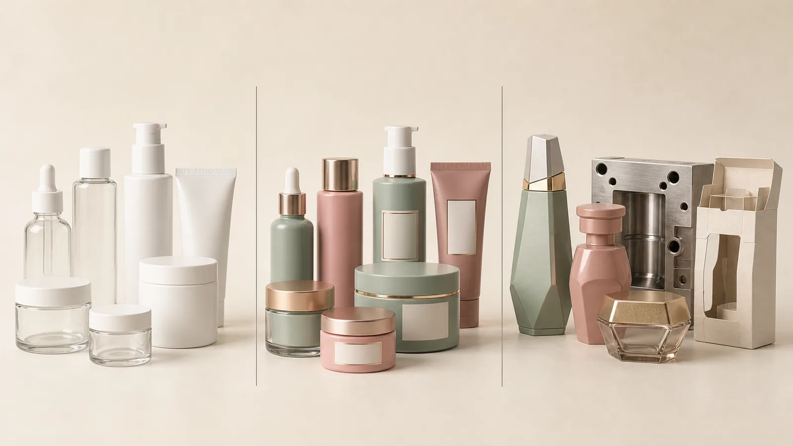 Stock decorated and fully custom cosmetic packaging routes