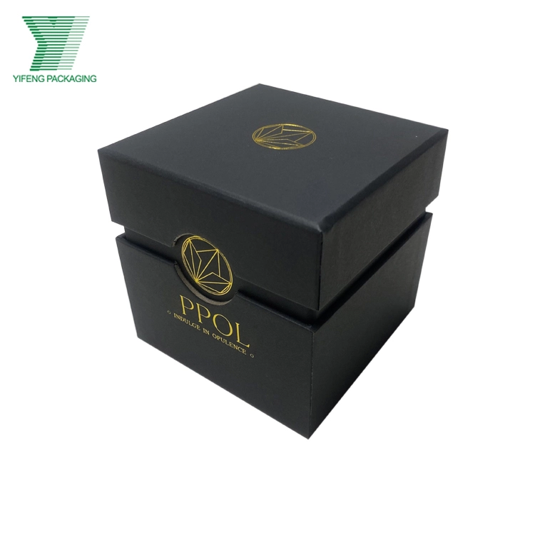 Matte black candle packaging luxury gift box with gold foil logo. - Yifeng Packaging