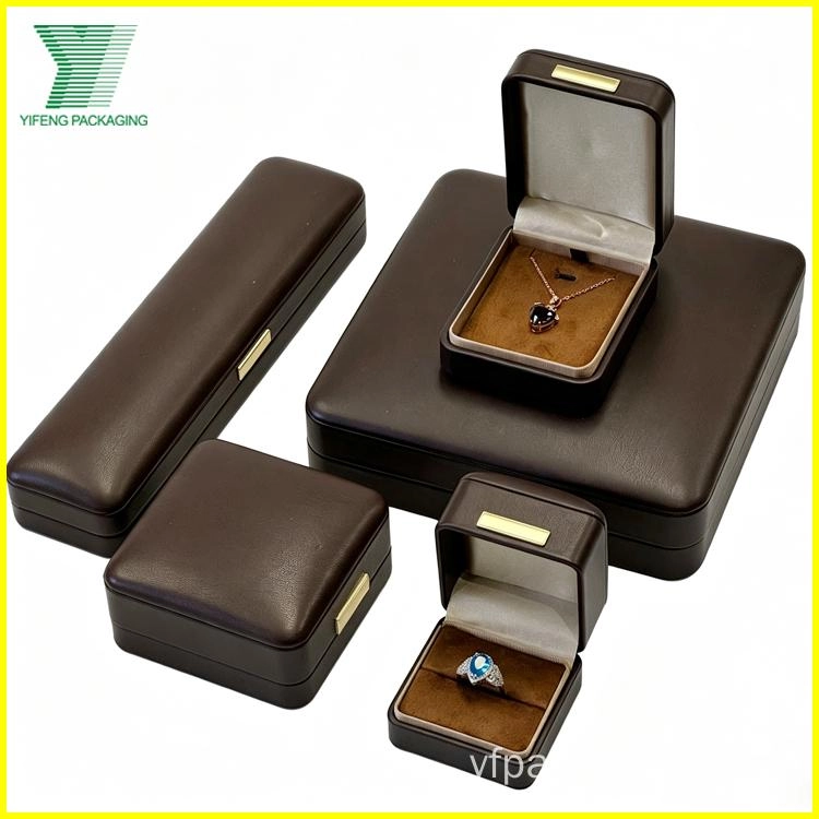 Luxury brown leather jewelry boxes for rings, necklaces, and bracelets. - Yifeng Packaging