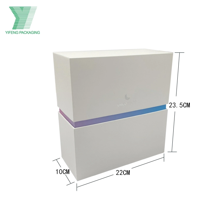 White gift box with dimensions 22x10x23.5cm and a purple accent band. - Yifeng Packaging