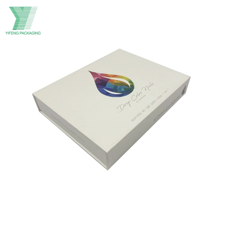 White Drop Color Nails rigid gift box with a colorful geometric teardrop logo. - Yifeng Packaging