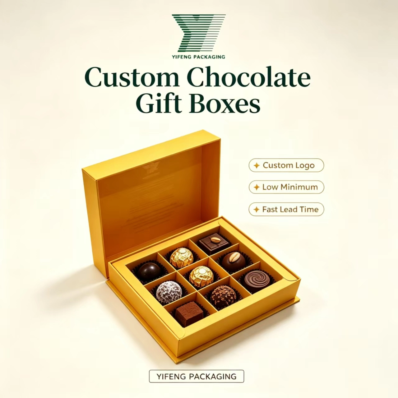 Custom chocolate gift boxes by Yifeng Packaging with assorted truffles. - Yifeng Packaging