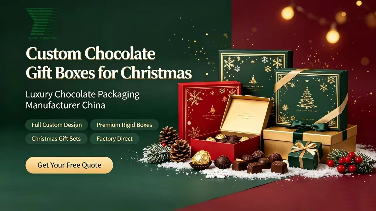 Custom Christmas chocolate gift boxes in festive red, green, and gold packaging. - Yifeng Packaging