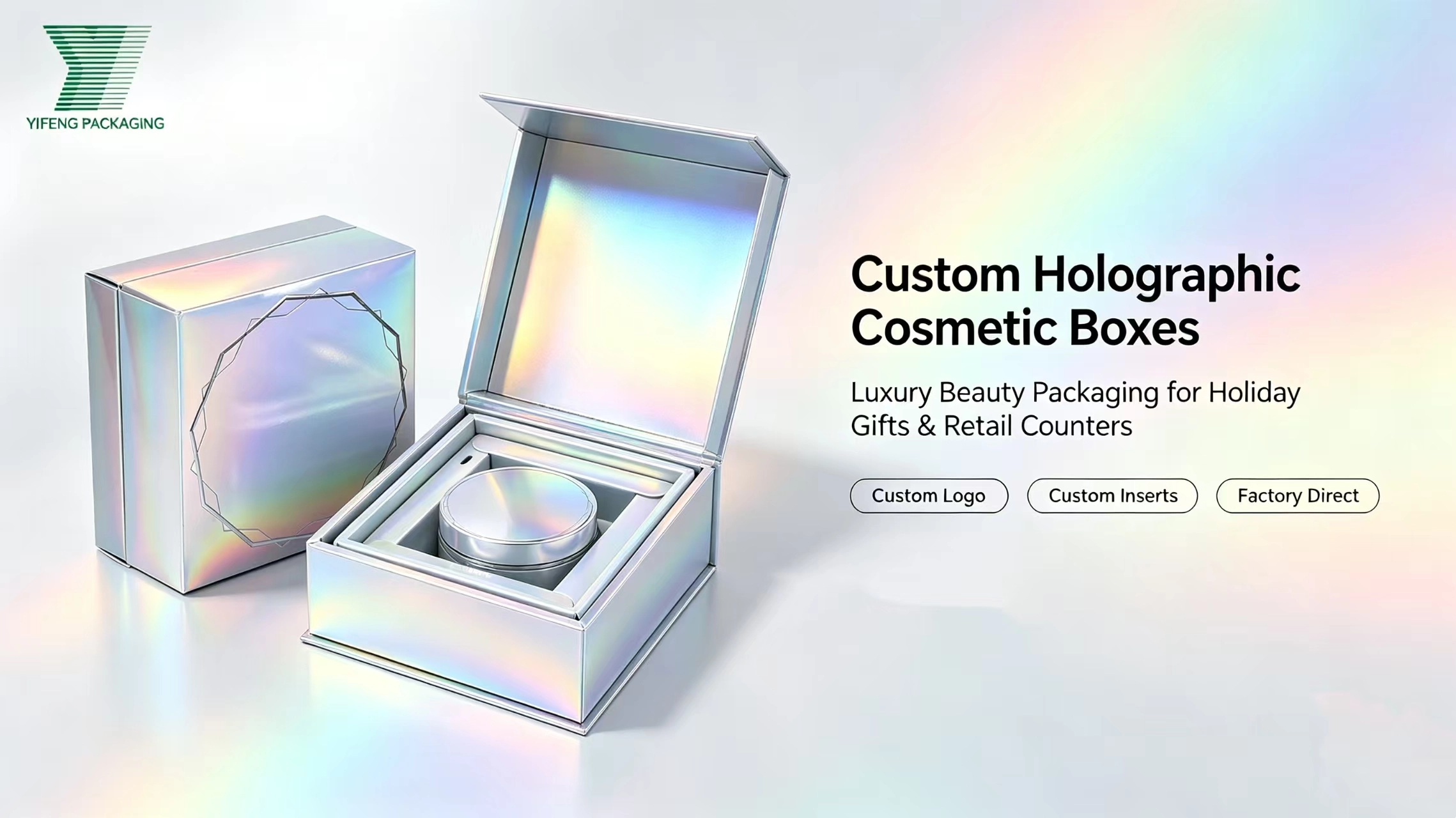 Custom holographic cosmetic boxes for luxury beauty packaging and holiday gifts. - Yifeng Packaging