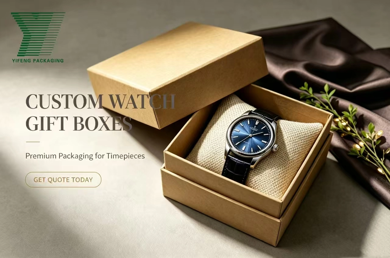 Luxury blue dial watch in a custom kraft paper gift box by Yifeng Packaging. - Yifeng Packaging
